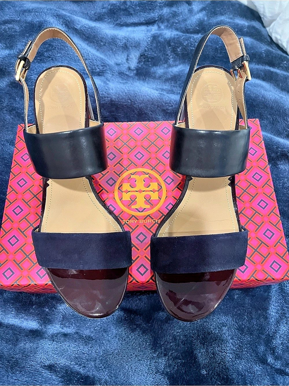 Tory Burch Gigi 55mm Sandal Black Silk Suede Leather Heeled Sanndals Size 10